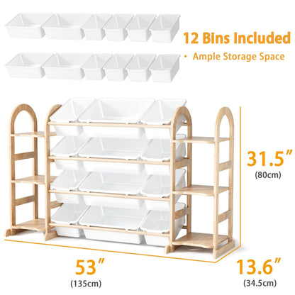 FIKSG Kids Toy Storage Organizer - Toy Organizers and Storage with 6 Shelves and 12 Bins,Kids Toy Organizer for Playroom, Bedroom, Nursery, 53 Inches Wide