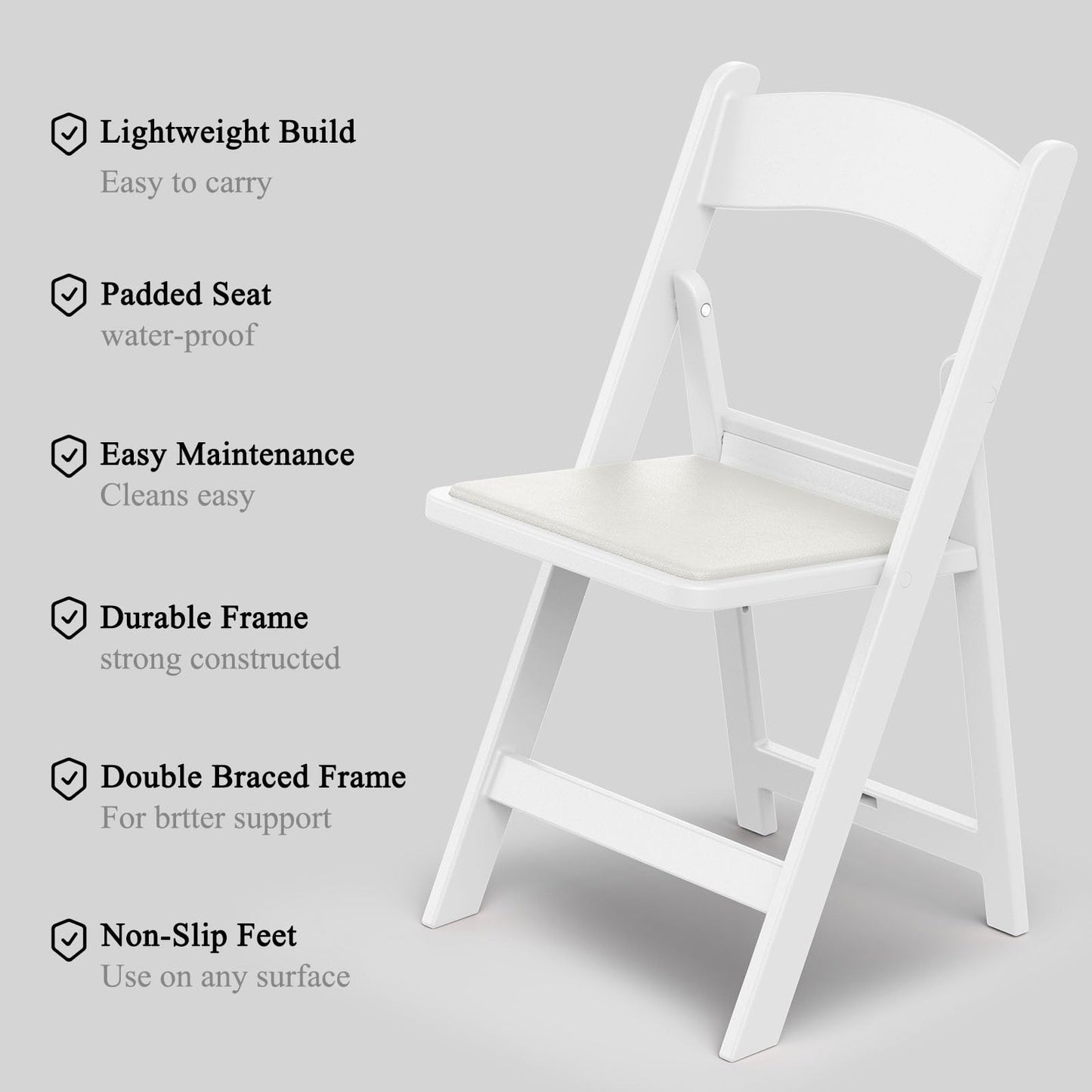 Nazhura Garden and Patio Folding Chair Set of 4 for Events and Wedding, Lightweight with Padded Seat, Water-Proof, Double Braced Frame, Non-Slip Feet, 900LB Capacity (White)