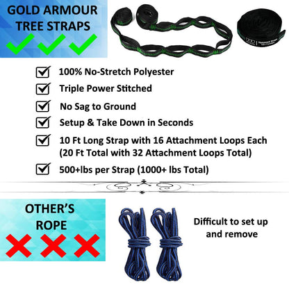 Gold Armour Camping Hammock - XL Double Hammock Portable Hammock Camping Accessories Gear for Outdoor Indoor with Tree Straps, USA Based Brand (OD Green)