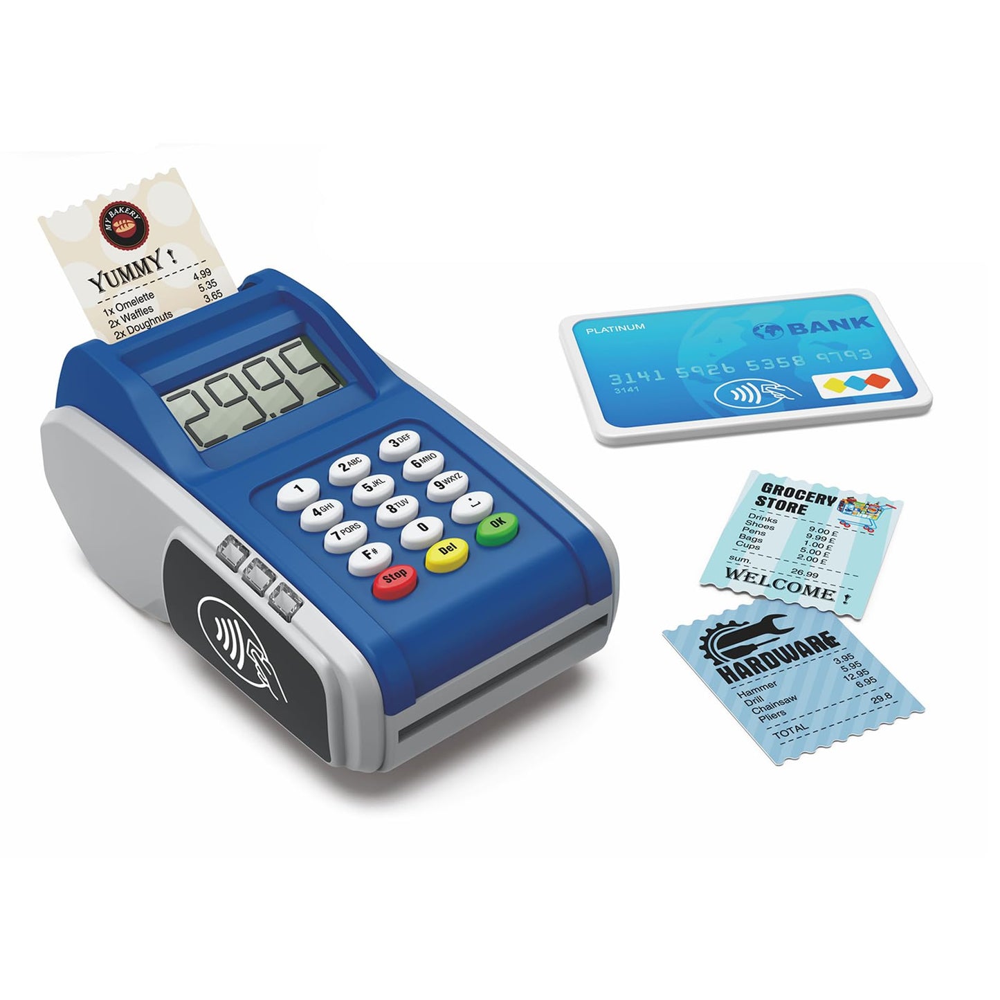 Payment Terminal Toys, Point of Sale Terminal with Light and Sound, Cash Register Toy with Credit Cards and Recipts, Pretend Play for Kids Age 3 and Up, Gifts for Boys and Girls