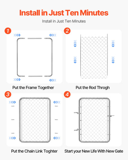 VEVOR Chain Link Fence Gate, 32 x 46 in, Adjustable Chain Link Fence Panel, Fit 2-4 ft (W) x 4 ft (H) Garden Fence Gate Opening, Rust-Resistant Galvanized Fencing Gate for Farm Posts Not Included