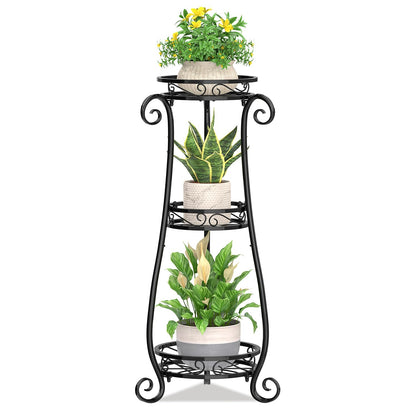 KMOTASUO 3 Tier Metal Plant Stand Indoor, 34 Inch Tall Corner Plant Stands for Indoor Plants, Flower Pot Holder Shelf Display Rack for Balcony Garden Patio Living Room(Black)