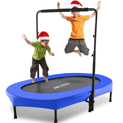 ANCHEER Trampoline for Kids, 56" Double Toddler Trampoline with Adjustable Handlebar, 220LBS Weight Capacity - Indoor/Outdoor Foldable Jumper for 2+ Users (ASTM Certified)