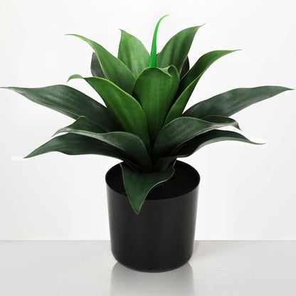 JUSTOYOU 14" Large Artificial Succulent Faux Agave Plant in Pot, Fake Potted Desk Plant Realistic Greenery Artificial Plants for Indoor Office Home Decor Bathroom Kitchen Shelf (Dark Green)