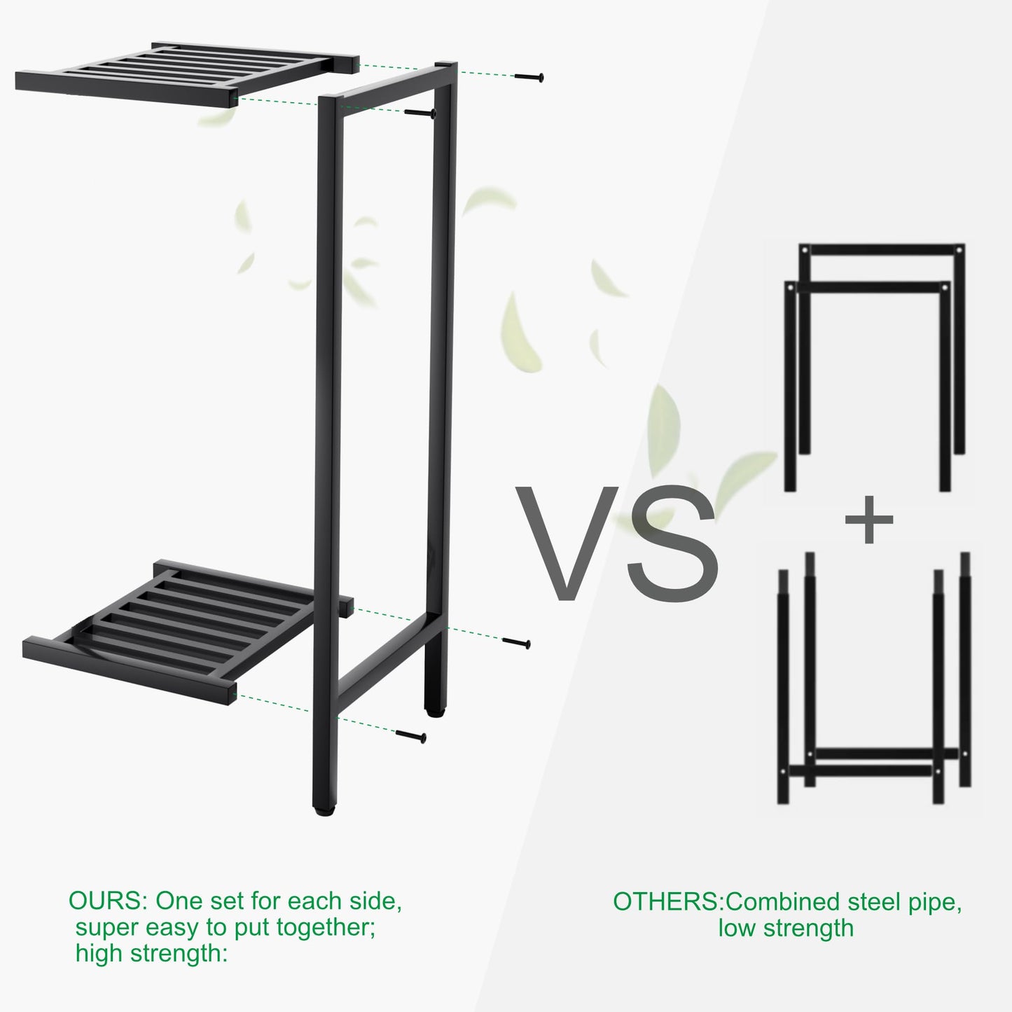 Zhongma 2 Tier 30" Tall Indoor Outdoor Plant Stand, 12 L x 12 W x 30 H inch, Heavy Duty Square Metal Flower Stand for Patio, Home, Garden, 220 LBS Capacity & Heavy Duty Construction