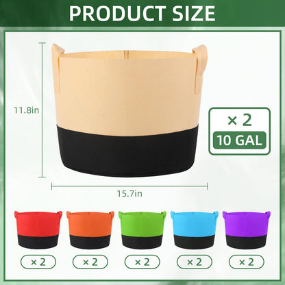 Ohiyoo 12 Pack 10 Gallon Grow Bags Colorful Fabric Plant Pots with Handles 10 Gal Garden Grow Bags Fabric Grow Pots Plant Growing Bags Vegetable Planting Bags for Garden and Outdoor (10 Gallon)