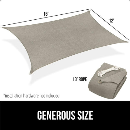 GORILLA GRIP Heavy Duty Sun Shade, UV Protection Fade Tear and Rust Resistant Rectangle Sunshade Canopy, Curved Edges Blocks Sunlight, Breathable Sail, Outdoor Patio, Lawn Garden 12x16 FT Gray
