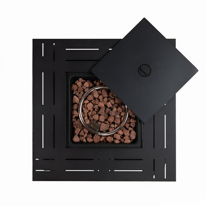 AJ Enjoy 28'' Propane Fire Pit Table, 50,000 BTU Fire Table with Steel Lid, Big Legs, Laval Rocks.