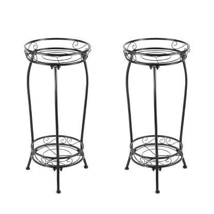 Kavlium 2-Pack Plant Stand Indoor Outdoor,Tall Black Metal Rustproof Stable Plant Stands,2 Tier 27.1 inch Multiple Plant Rack for Planter Corner Garden Living Room & Garden