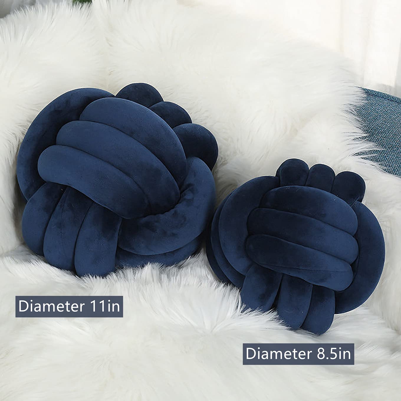 PUXU Knot Pillow Ball Round Cushion Pillows, Children Room Decoration Plush Toys Calming Stress Relief Toy (Dark Blue,11in/28cm)