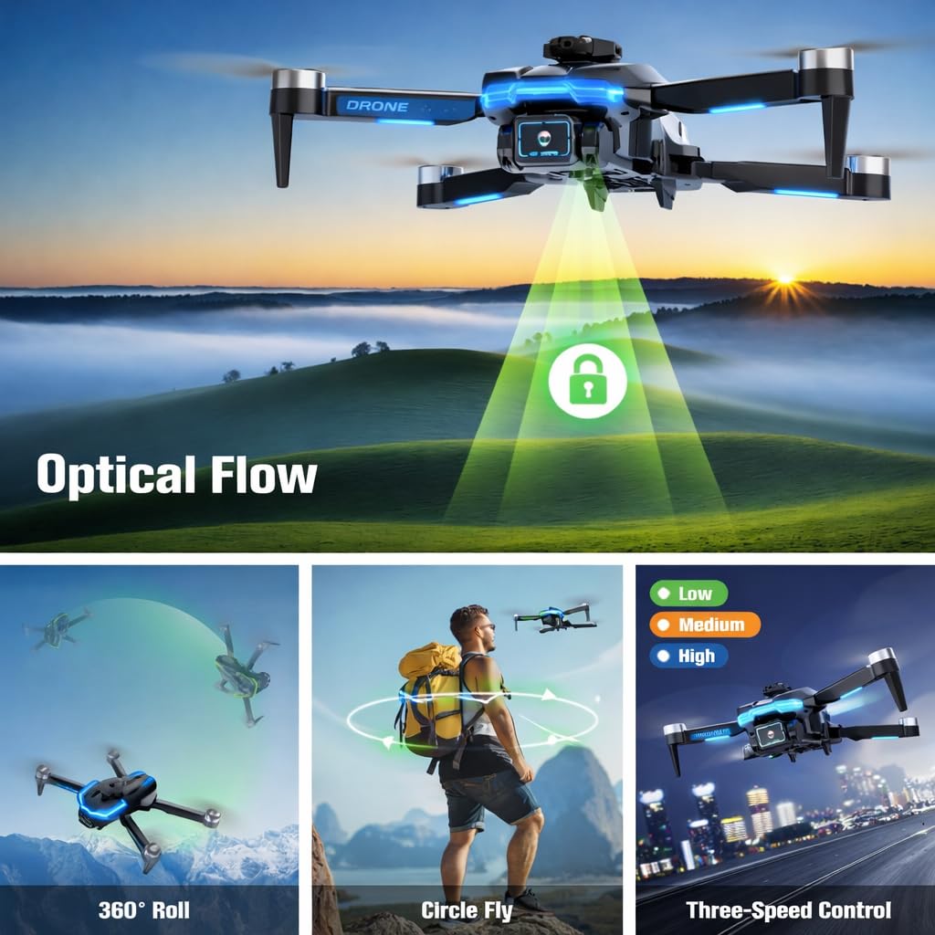 Drone with Camera 1080P with Brushless Motor Mini Drone for Beginner, Long Fly Time, One Key Start, Headless Mode, 2 Batteries, RC Quadcopter Helicopter Toy Gifts for Teen Boys and Girls