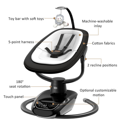 Angelbliss Baby Swing with Custom Motion, 3D-Motion Electric Swing with 6 Unique Motions & 4-Speeds, Bluetooth Enabled, 13 Preset Lullabies (Black)