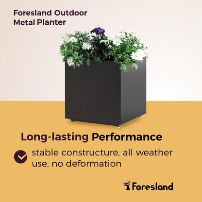 Large Metal Outdoor Planter Box 20Wx20Dx21.5H, Galvanized Steel Cube Planters for Outdoor Plants, Easy Assembly - 5mins Quick Install, Large Square Flower Pot for Patio, Deck, Garden, Yard, Black