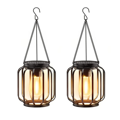 Solar Hanging Lanterns Outdoor: 2 Pack Metal Solar Hanging Lights with Hook, Bright - Warm Waterproof LED Lanterns for Outside, Classic Decorative Solar-Powered Light for Yard Garden Patio Porch Decor