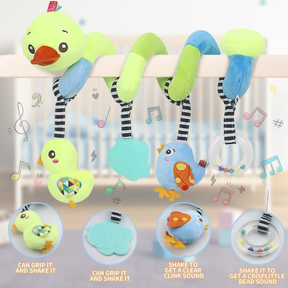 Caterbee Baby car seat Toys, Activity Spiral hangings pram Toys, Plush Crib Toys with Squeaky for boy or Girl (Duck)