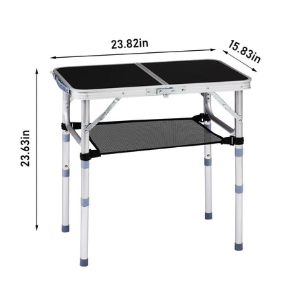 LeTinn 2ft Folding Camping Table Portable Picnic Table with 3 Adjustable Heights (10.51"/18"/27.55"), Lightweight Aluminum Outdoor Table for BBQ, Camping, Cooking, Black