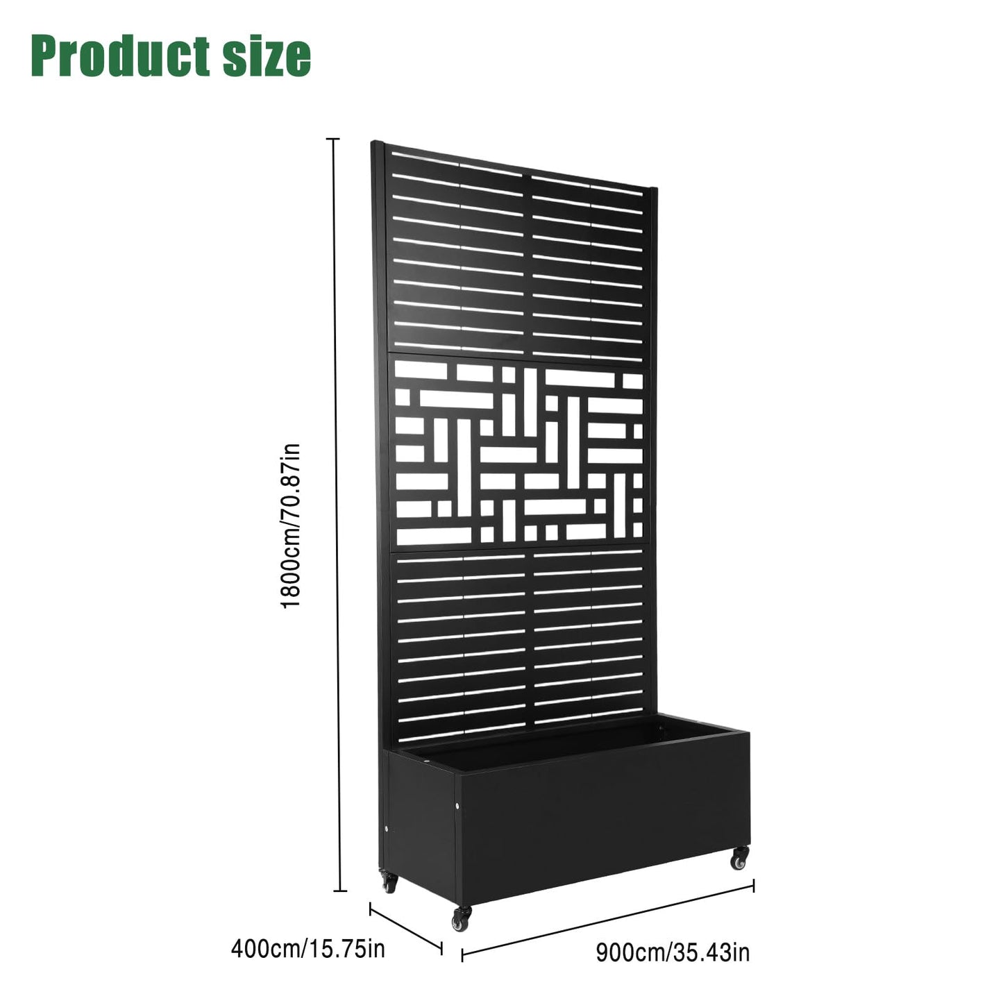Metal Planter Box with Trellis Standing Planter Box for Climbing Plants/Vines Raised Garden Bed On Wheels 70.87x35.43x15.75 Inch