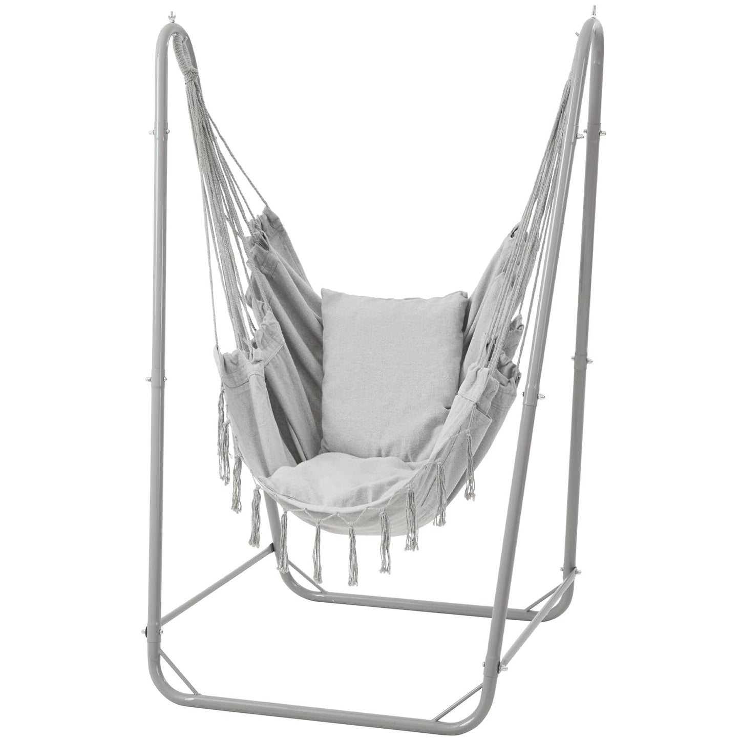 SELFLA U-Shaped Hammock Chair with Stand, Heavy-Duty Steel Hanging Chair with Stand for Indoor & Outdoor Use, Solid Support & Stable Base, 220 lbs Capacity, Easy Assembly - Grey