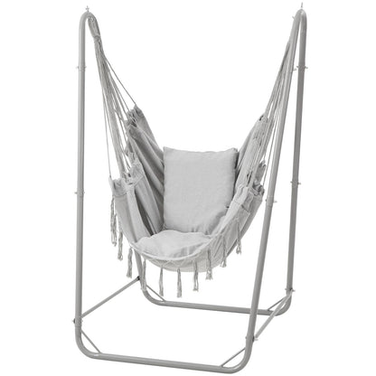 SELFLA U-Shaped Hammock Chair with Stand, Heavy-Duty Steel Hanging Chair with Stand for Indoor & Outdoor Use, Solid Support & Stable Base, 220 lbs Capacity, Easy Assembly - Grey