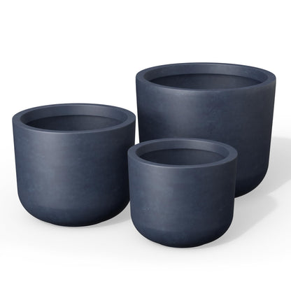 Kante 13",11",9" Dia Round Concrete Large Plant Pots Outdoor Indoor Planters Bowl with Drainage Hole for Patio, Set of 3,Charcoal