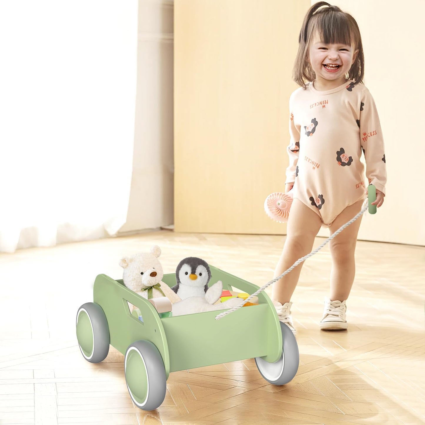 Wooden Baby Walker for Toddler, Baby Push Walker with Wheels for Infants Boys Girls, Toys Gift for Birthday Christmas New Year, Mint Green