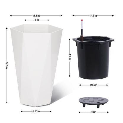 STMHOM 22.4 Inch Tall Planters for Outdoor Indoor Plants Set of 2, Tapered Large Flower Pots with 2 Trays and a Water Level Monitor Planter Pots, Plant Pot for Patio, Balcony, Lounge