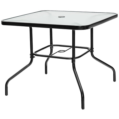 Giantex 35" Patio Table for 4 Persons, Metal Square Dining Table W/Tempered Glass Tabletop & Umbrella Hole (1 Patio Table)