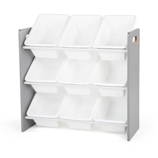 Humble Crew Toy Storage Organizer with 9 Removable Storage Bins for Kids Playroom, 3-Tier Toddler Toy Organization and Storage, Grey/White