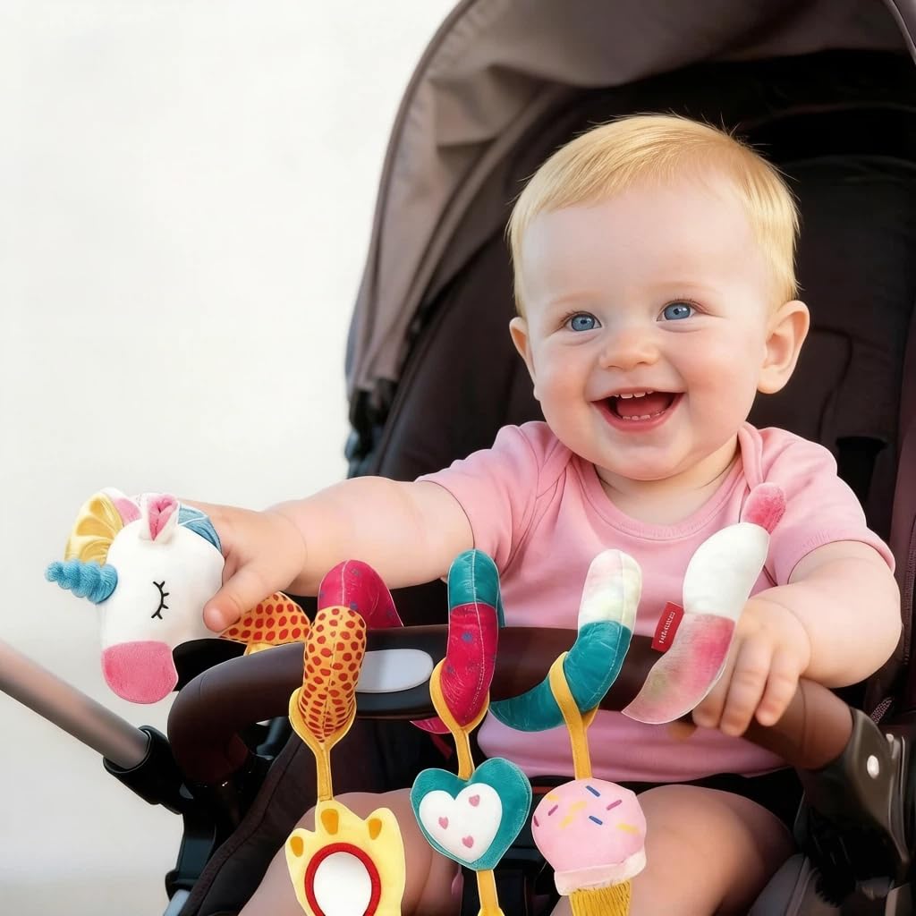 GZYFUVALW Spiral Car Seat & Stroller Activity Toys-Baby Sensory Toys for Babies 0-12 Months Boys Girls - Hanging Toys Carseat Crib Stroller, withbRattle, Mirror, Crinkle, Squeaky Baby Gifts 02