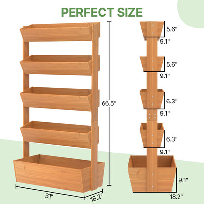 Suteck Raised Garden Bed, Vertical Wooden Raised Garden Bed, 5 Tier Garden Planters Freestanding Plant Stand Flower Rack Wooden Planter Box For Plants Flowers Herbs Vegetables Indoor Outdoor Gardening