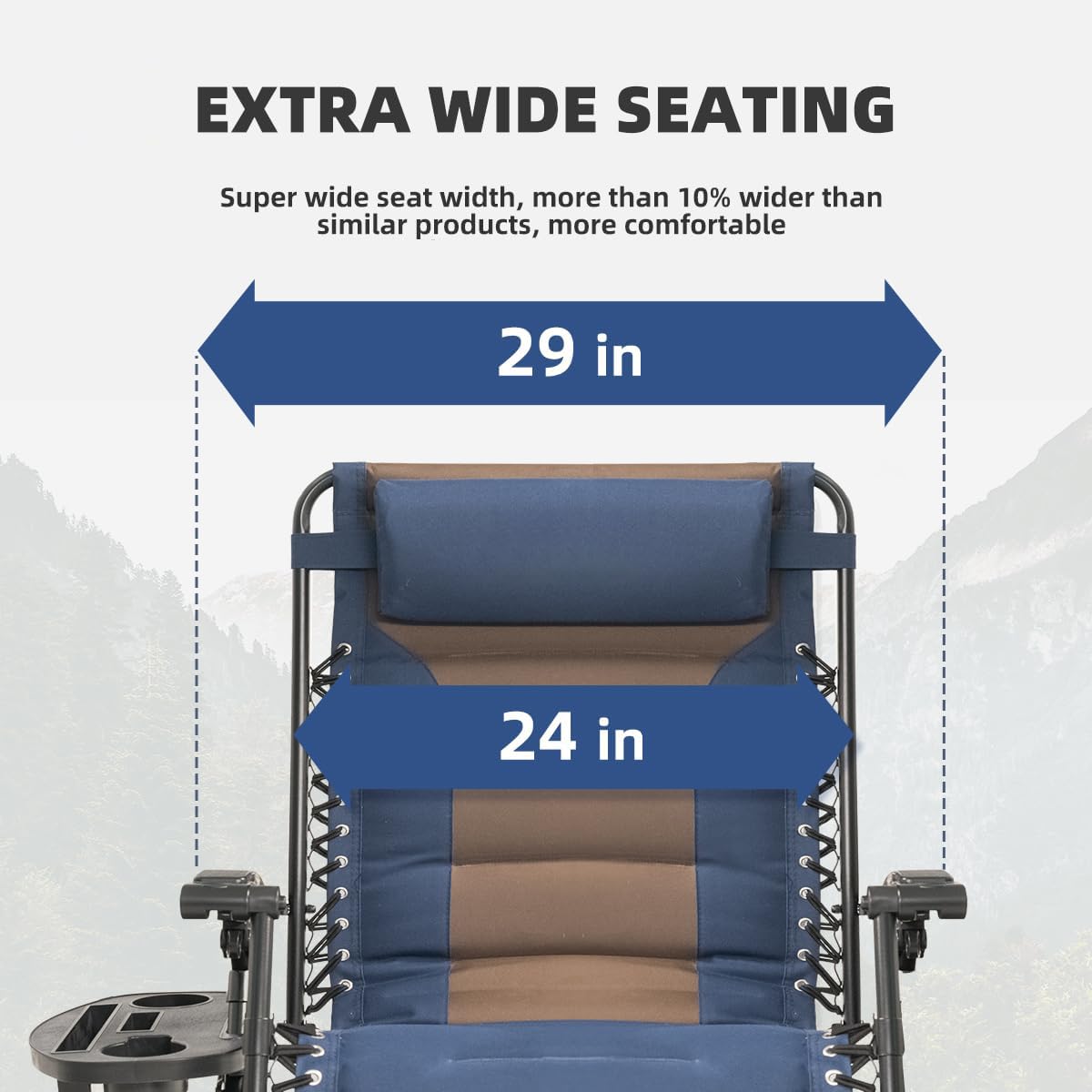 Foristrail Zero Gravity Chair Oversized Padded Recliner with Adjustable Headrest & Cup Holder - 600D Oxford Folding Lounge Chair for Outdoor Camping, Patio, Poolside (Brown & Blue)