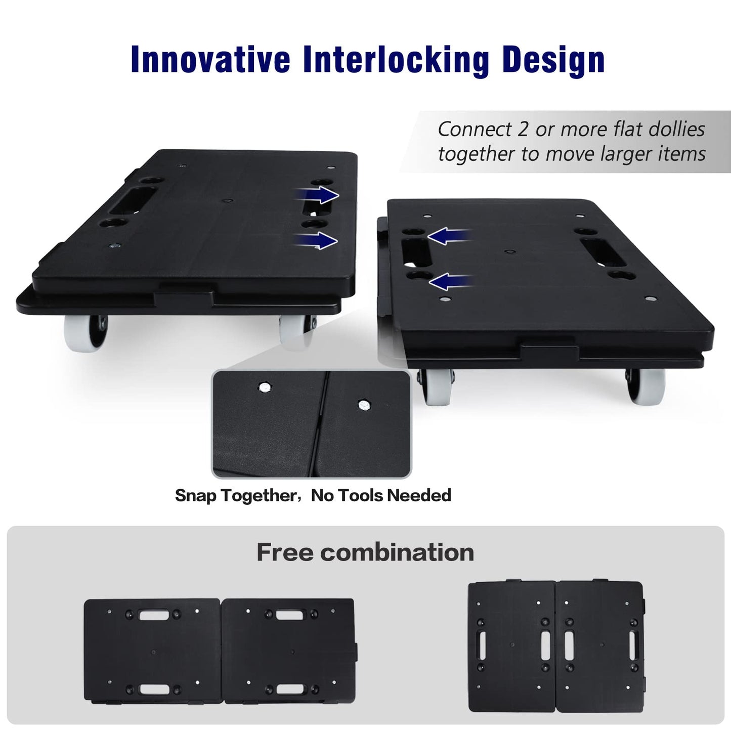 Nellyke Furniture Dolly, 2 Pack Small Flat Moving Dolly, Furniture Movers with 4 Wheels, 500Lbs Capacity, Connectable and Portable Dollies for Heavy Appliance, Black
