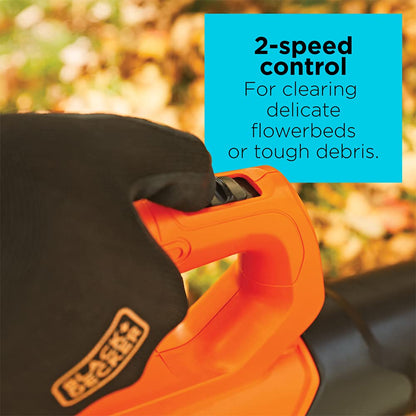 BLACK+DECKER 20V MAX Cordless Leaf Blower with Battery and Charger, Powerful 2-Speed, Up to 90 MPH and 320 CFM Axial Lightweight Electric Leaf Blower (BCBL700D1)