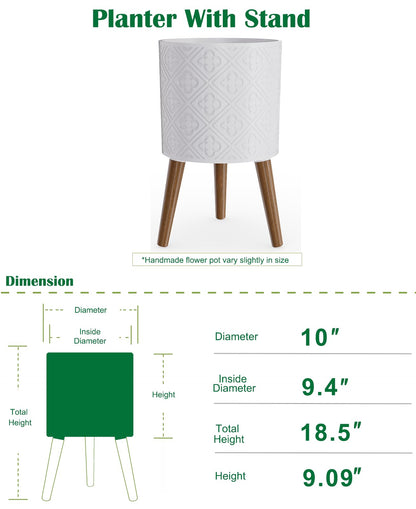 nacltlo 10 Inch Plant Pot with Stand, Planter for Indoor Plants, Modern Large Flower Planter Pot with Drainage Holes for Outdoor, Matte White