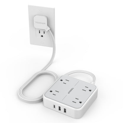 TESSAN 10FT Tower Power Strip with 5FT Ultra Thin Extension Cord Power Strip Bundle, Multiple AC Outlets and USB Ports with Surge Protection, Home Office Dorm Essentials