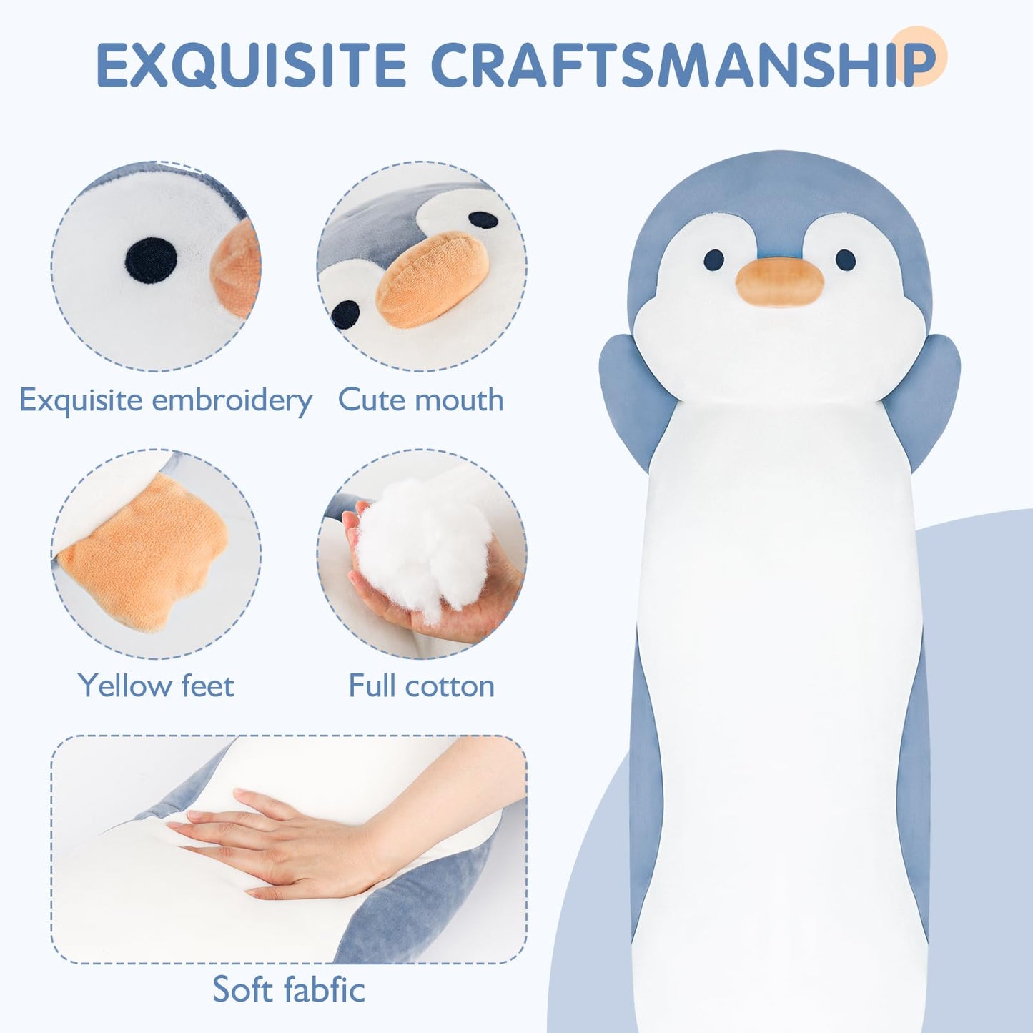 Dalmao 36" Penguin Stuffed Animal, Soft Jumbo Long Cuddle Pillow, Cute Blue Penguin Plush Body Pillow Plushies Toy Gift for Kids, Boy and Girls Birthday, Easter