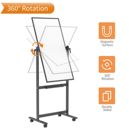 VIZ-PRO Double-Sided Magnetic Mobile Whiteboard, 48 x 24 Inches, Black Aluminium Frame and Stand
