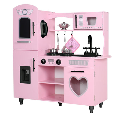 TaoHFE Play Kitchen, Pink Kids Kitchen Set for Girls Kitchen Set for Kids Ages 6-8 Gift Toddler Kitchen Set for Kid Age 3+ Kitchen Playset with Lights & Sounds Wooden Toy Kitchen Playset Gift