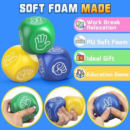 Cybemaga 3 Pcs Foam Squeeze Dice Cube for Kids Adults, Portable Soft Slow PU Dice with 6 Sided for Finger-guessing Game, Perfect Prize Gift for Birthday Christmas Party