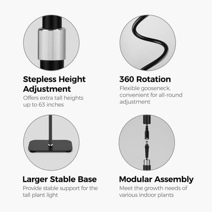 MistyJungle Plant Grow Lights for Indoor,20W Large Round Full Spectrum Warm Light with Gooseneck,63in Tall Stand Floor Growing Lamp, Auto Timer,10 Dimmable Levels for Tall Small Plants Flower Growth
