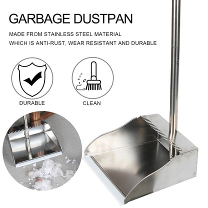 Stainless Steel Dustpan Metal Dustpan with Handle Heavy Duty Dust Pan Upright Dust Pan for Home Office Lobby