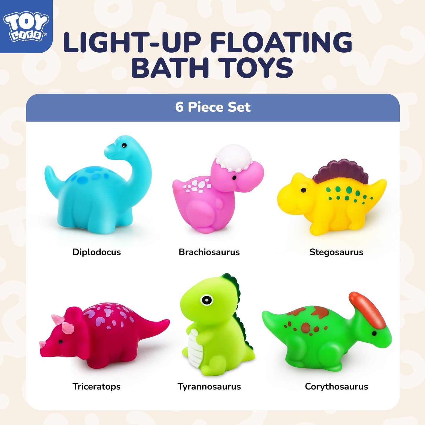 TOY Life 6 PCS Dinosaur Light Up Bath Toys for Kids Ages 4-8, No Hole Glow Bath Toys for Kids, Baby Toddler Bath-Time, Bathtub Toys Gifts for Kids Boys Girls, Ideal for Shower, Bathtub, Pool