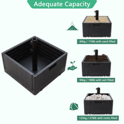 Helios&Hestia 3-in-1 Plastic Patio Umbrella Base Stand Weight with Wheels 176lbs with Sand Filled, Can be Used as Outdoor Coffee End Table, Flower Planter Box, Fits 7 to 11ft Market Umbrellas, Black