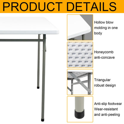 FROASISPRO Folding Table 3ft Rectangular All-Occasion Plastic Folding Event Table for Indoor and Outdoor, Portable Desk, Camping, Durable and Stable, HDPE and Steel, Wide Application, White