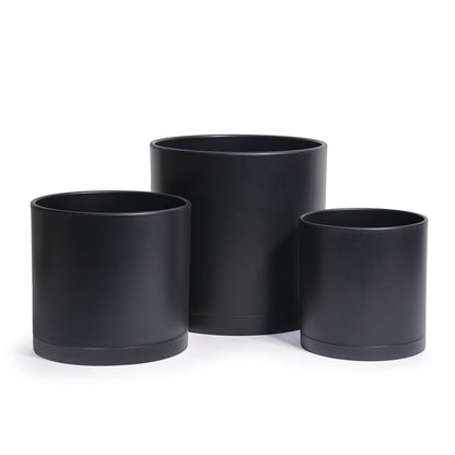 D'vine Dev 6.5 Inch 8 Inch 10 Inch, Set of 3 Plastic Planter Pots for Plants with Drainage Hole and Seamless Saucers, Black Color, Large, 74-V-B-4