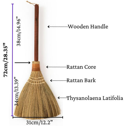 TTS For Home Natural Whisk Sweeping Hand Handle Broom - Vietnam Handmade Straw Soft Broom Design for Home, Kitchen, Grage, Bedroom 12.2" Width, 28.35" Length