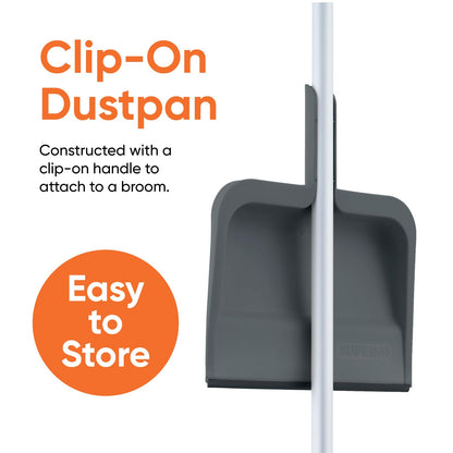 Superio Clip-On Dustpan with Rubber Lip - 10-inch Wide Durable Plastic Dust Pan with Comfort Grip Handle, 2-Pack (Grey)