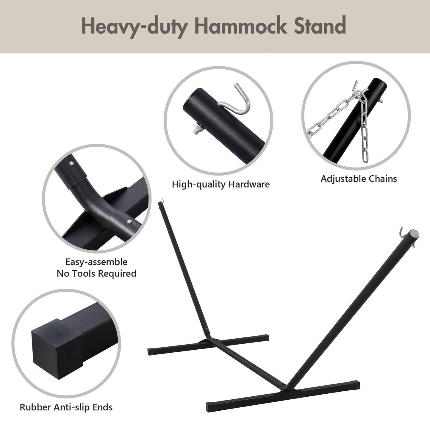 ANOW Outdoor Hammock with 12 Feet Heavy Duty Steel Stand, Two Person Hammock with Stand Included, 450 LBS Weight Capacity, Cream
