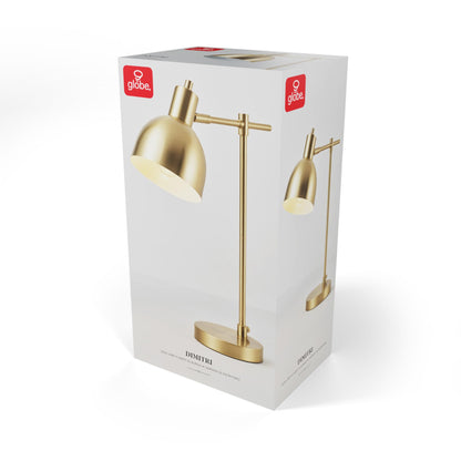 Globe Electric 61000058 18" Desk Lamp, Matte Brass Finish, Metal Shade, Adjustable Pivot Joint, Rotary Switch, Modern Lighting for Bedroom or Office, Timeless, Lights for Home, E26 Base