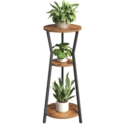 MAHANCRIS Plant Stand Indoor, 3 Tier Round Corner Plant Stand Indoor, Round Plant Holder Rack, 35" Tall Plant Shelf for Living Room, Balcony, Patio, Rustic Brown and Black PSHR0401